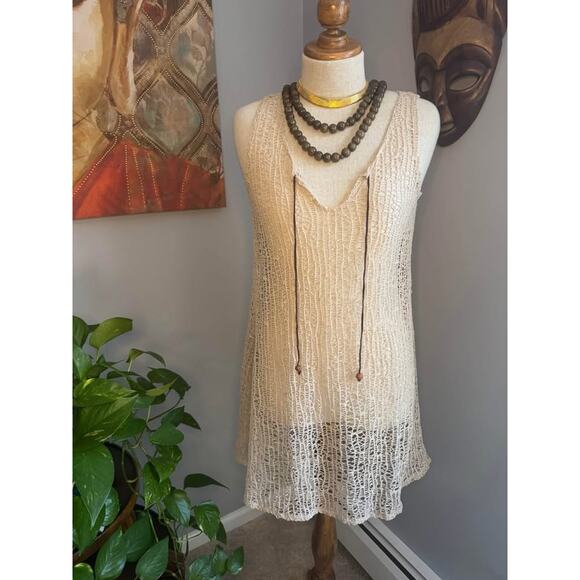 Bohemian Crocheted/ Fishnet style Sheer Shirt Dress/Beach Coverup - Picture 3 of 7